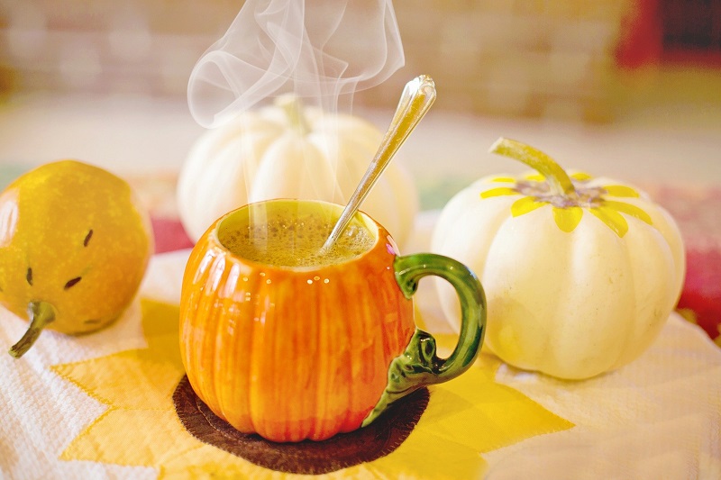 Pumpkin Spice Tea Recipes Steaming Cup of Tea with Small Pumpkin
